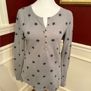 Lucky Brand Gray Star Print Henley Top